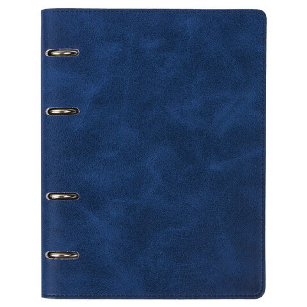 Тетрадь на кольцах А5 (180х220 мм), 120 л., под гладкую кожу, вырубка под кольца, кремовый блок, BRAUBERG "Main", клетка, синяя, 402005