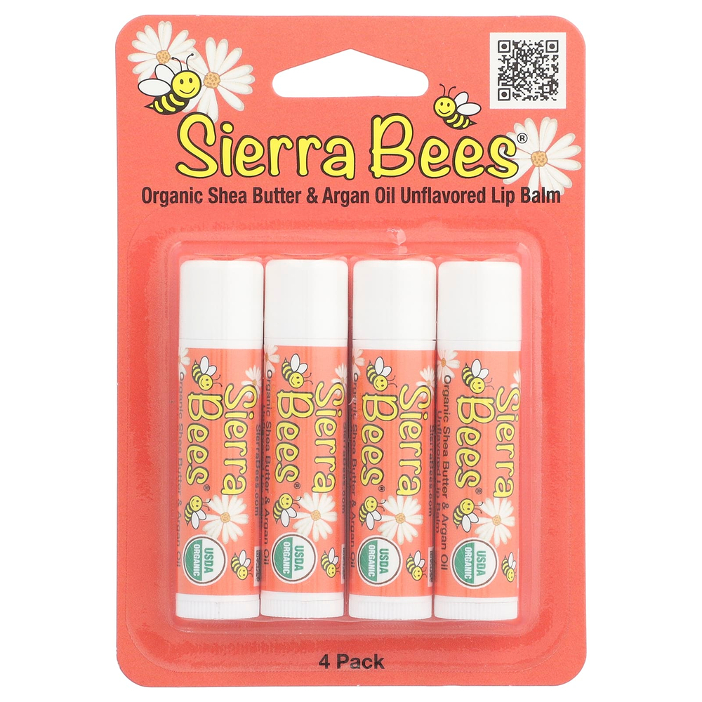Sierra Bees, Органические бальзамы для губ, масло ши и аргановое масло, 4 штуки в упаковке весом 0,15 унции (4,25 г) каждая
