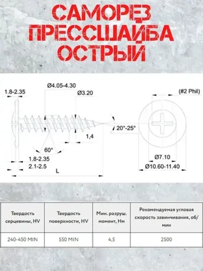 Саморез с прессшайбой 4.2х16, черный фосфат (100 шт.)