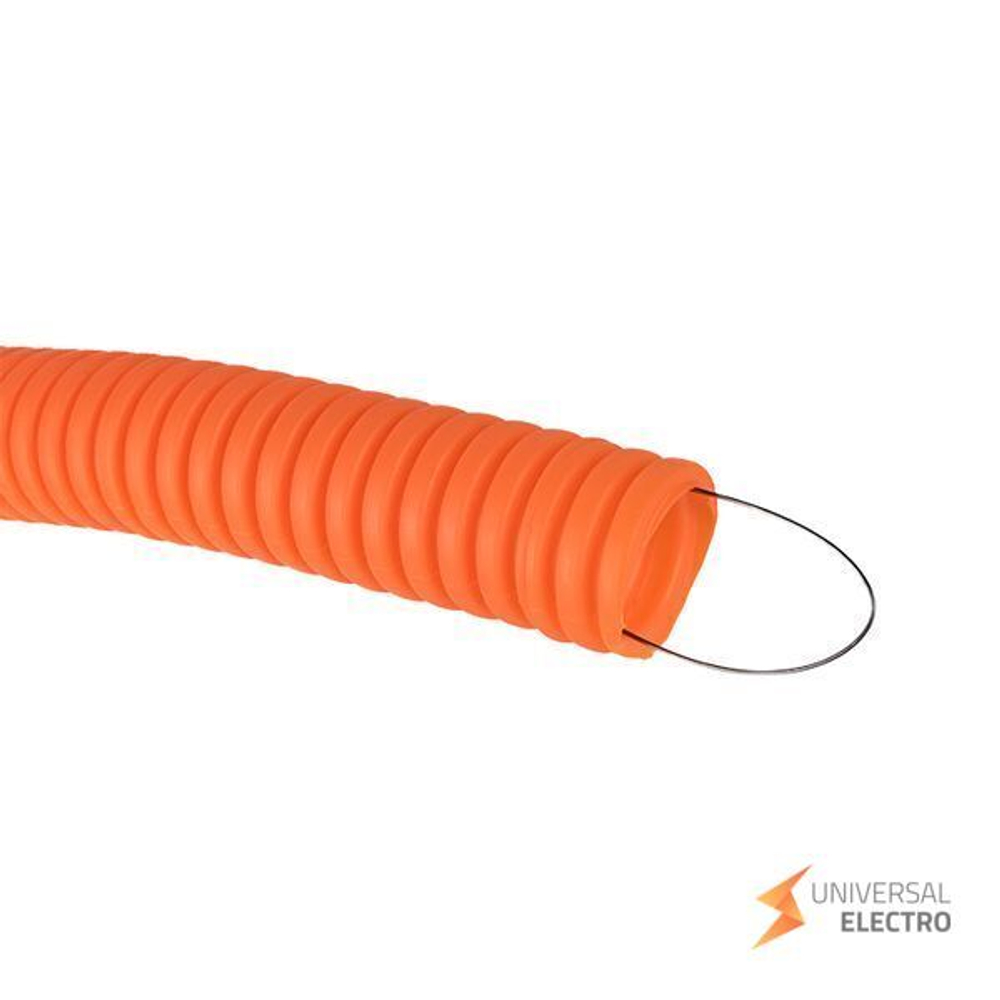 Труба гофр, ПНД тяжелая с протяжкой d25 мм (50 м) оранжевая EKF-Plast