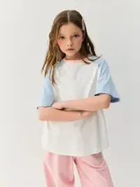 Футболка Колор блок "Тофу/Голубой" 7+