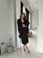 Юбка из шелка с кружевом миди черная