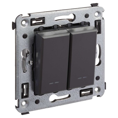 Переключатель двухклавишный в стену, "Avanti", "Черный матовый"