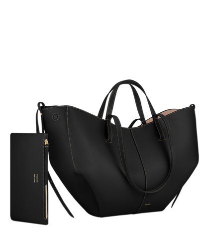 Сумка Polene Cyme EDITION TEXTURED BLACK WITH ECRU STITCHING