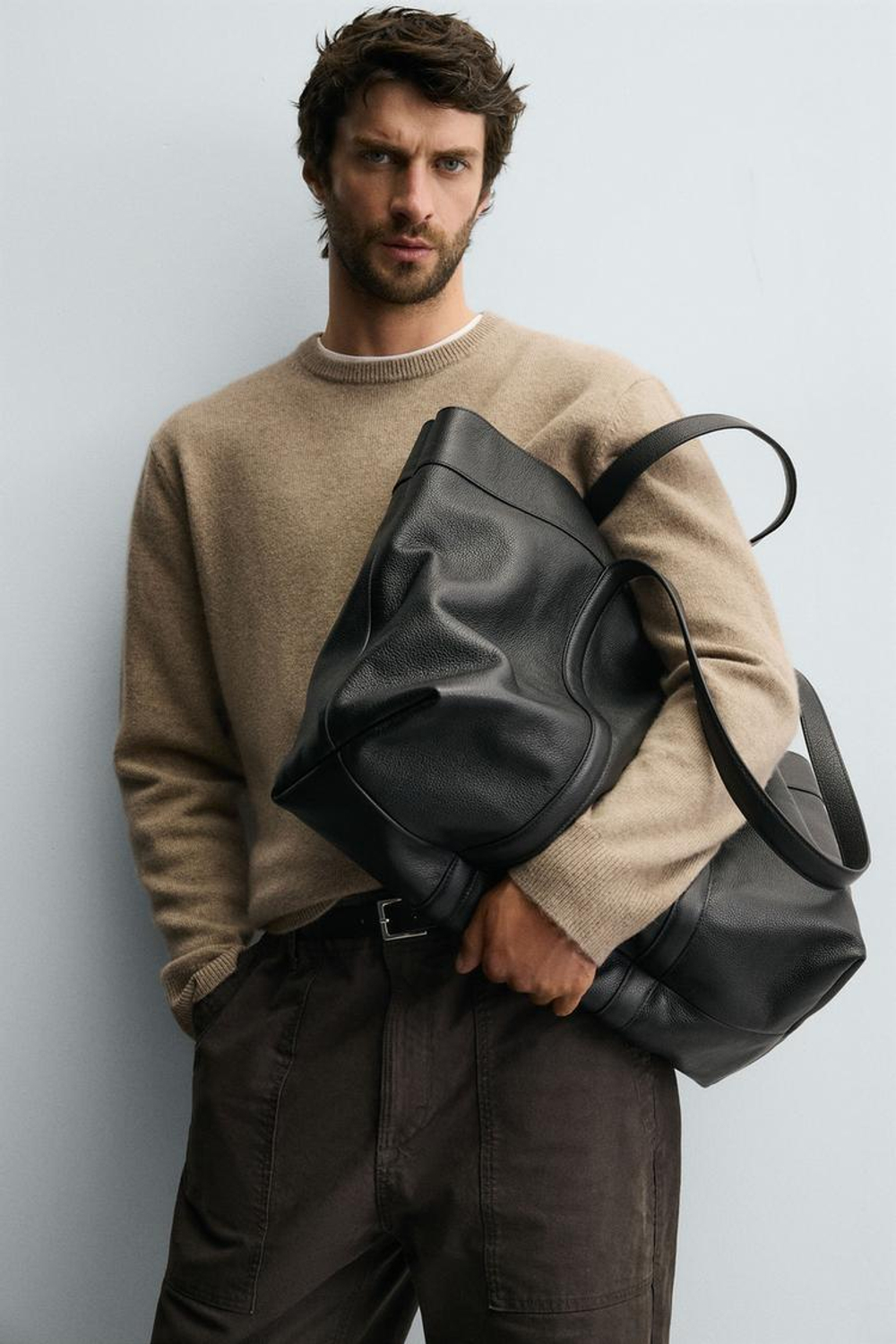 ZARA ШЕРСТЯНОЙ СВИТЕР КЛАССИЧЕСКОГО КРОЯ, РЫЖЕВАТО-КОРИЧНЕВЫЙ