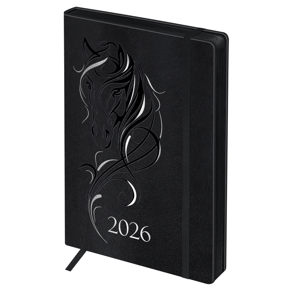 Ежедневник датированный 2026г., А5, 176л., твердый переплет, кожзам, BG "Horse. Shade", цветной срез, с резинкой, карман DdА5_09397