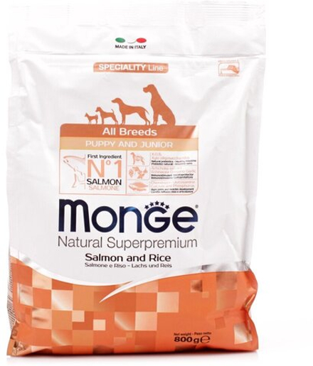 СУХОЙ КОРМ ДЛЯ ЩЕНКОВ И ЮНИОРОВ С ЛОСОСЕМ И РИСОМ 800 гр 1266 MONGE DOG ALL BR. P&J SALMONE &RICE\