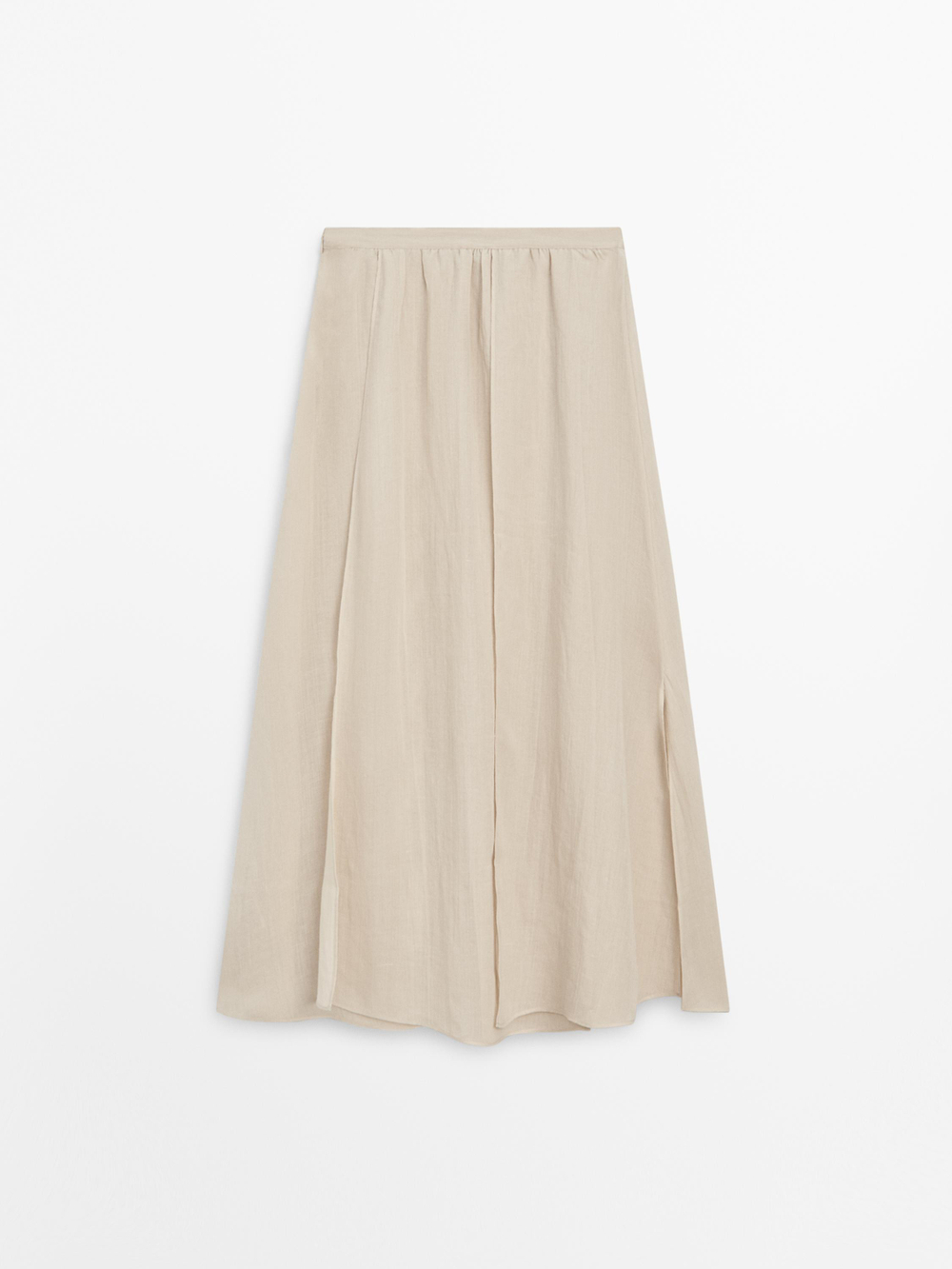 Massimo Dutti Струящаяся юбка миди из смеси рами, кремовый