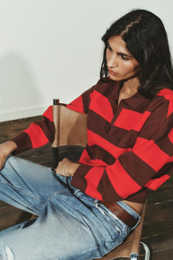 ZARA ТРИКОТАЖНОЕ ПОЛО В ПОЛОСКУ, ПОЛОСКИ