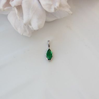 Подвеска Маркиз с зелёным фианитом, 14*5 мм, родий, П396