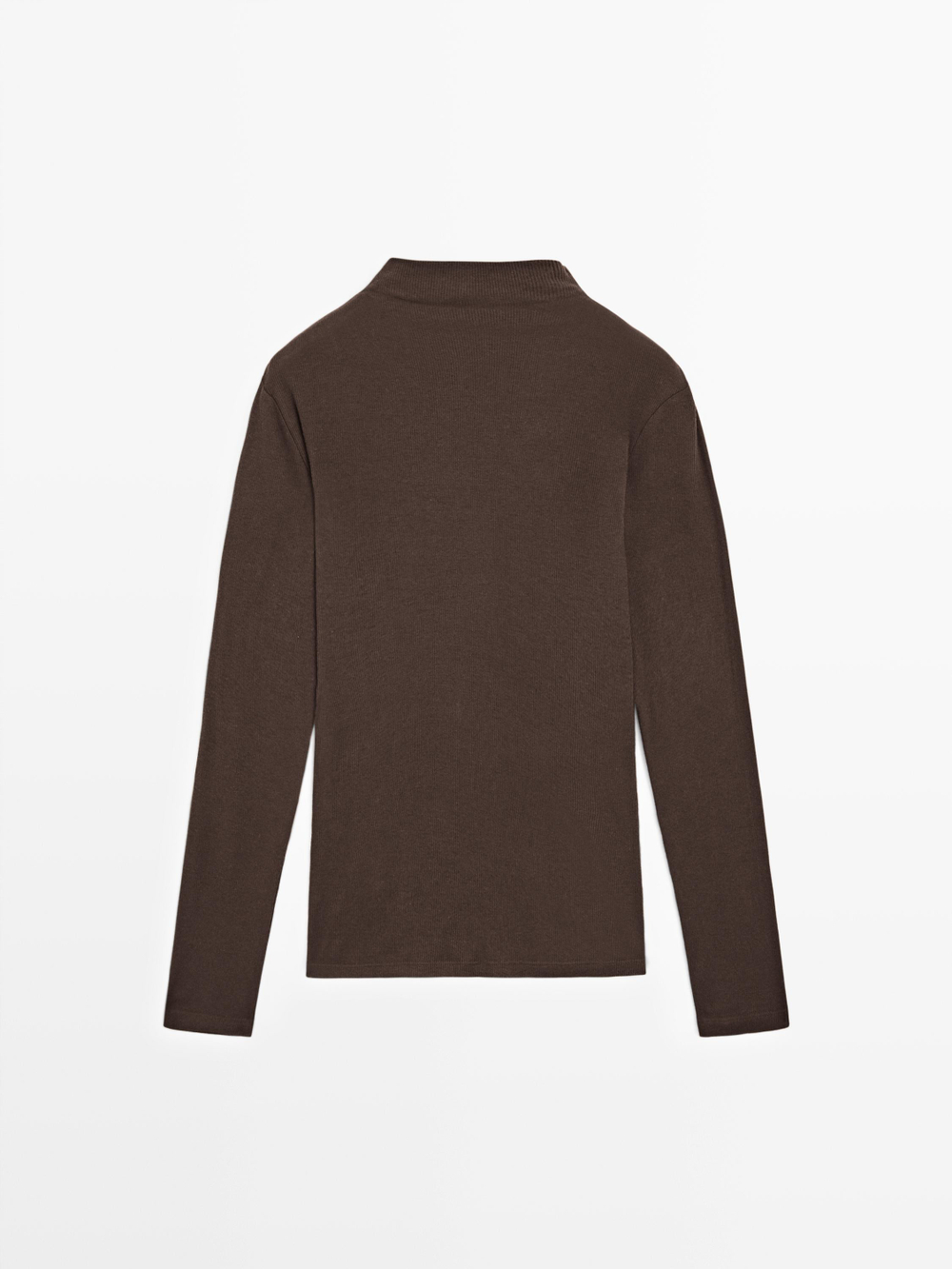 Massimo Dutti Хлопковая футболка в рубчик с длинными рукавами, коричневый