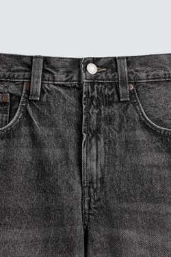 ZARA ДЖИНСОВЫЕ ШОРТЫ-БЕРМУДЫ СВОБОДНОГО КРОЯ, ЧЕРНЫЙ