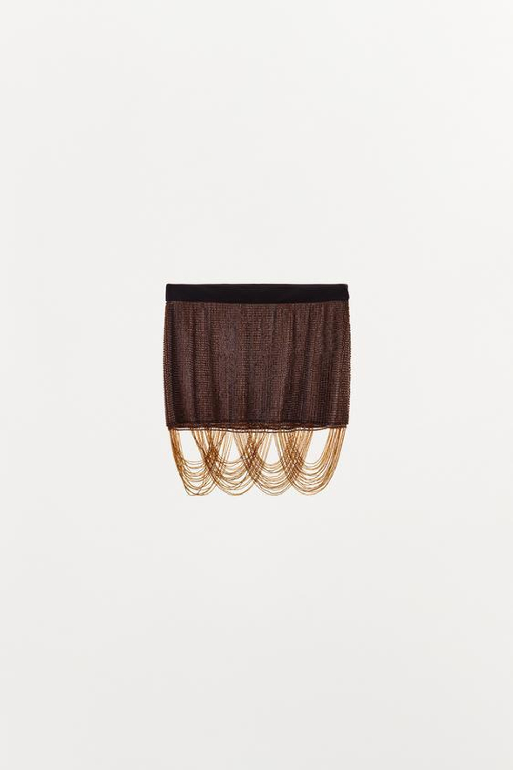 ZARA МИНИ-ЮБКА С БУСИНАМИ И БАХРОМОЙ, КОРИЧНЕВЫЙ