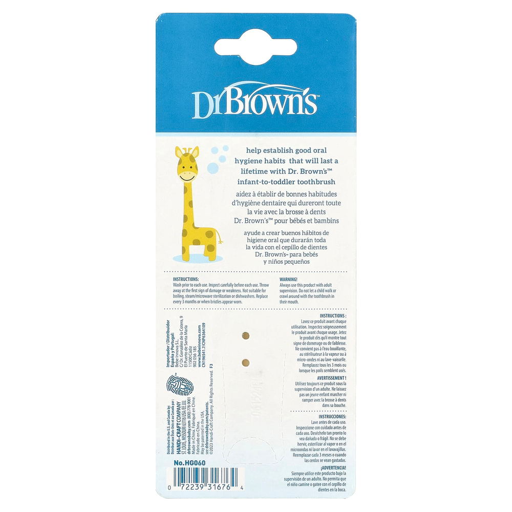 Dr. Brown's, зубная щетка для малышей от 0 до 3 лет, желтая, жираф, 1 шт.