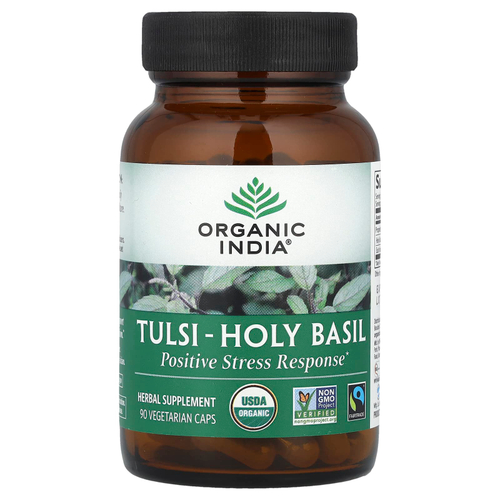 Organic India, тулси (базилик священный), 90 растительных капсул