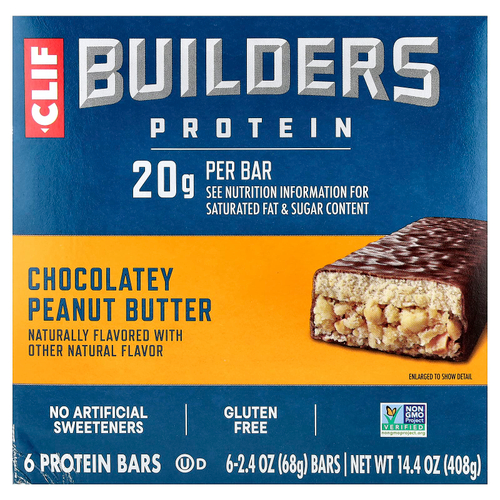 Clif Bar, Builders® Protein Bars, Chocolatey Peanut Butter, 6 Bars, 2.4 oz (68 g) Each