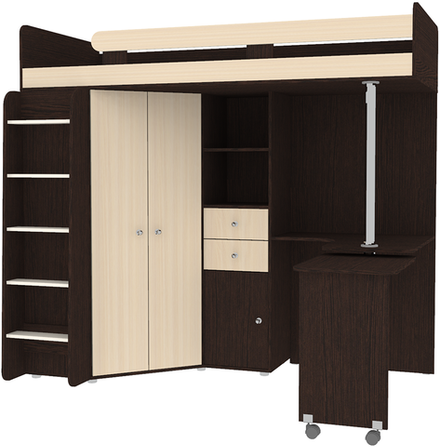 Кровать-чердак КарИВи М85 Венге  Дуб Молочный