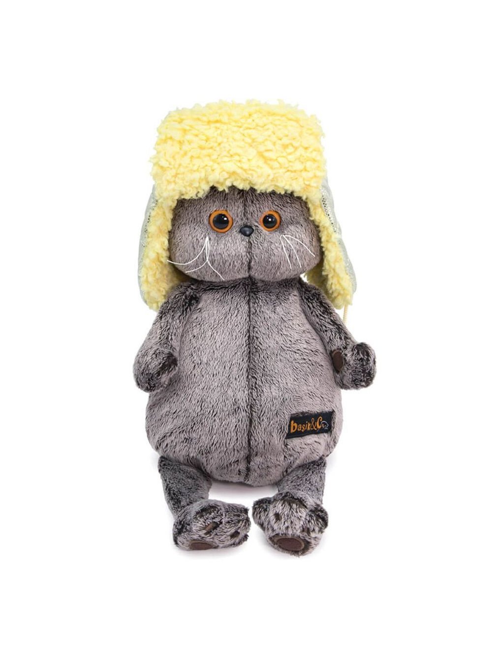 Мягкая игрушка Басик в стеганой шапке-ушанке 19см