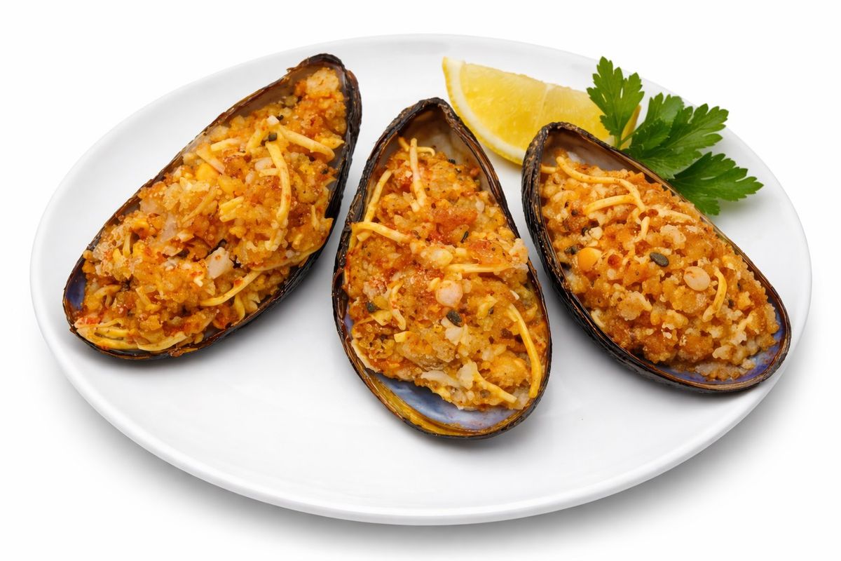 Мидии для запекания по-Королевски с икрой масаго~400г