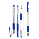 Набор синих гелевых ручек 12 шт, BIBO, прозрачный корпус с резиновым держателем, толщина линии 0.5 мм, неавтоматическая многоразовая, игольчатый стержень для письма