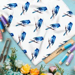 Ткань Ниагара Софт акварельные синие пичуги