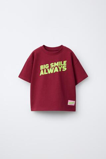 ZARA ФУТБОЛКА С НАШИВКОЙ И ВЫШИВКОЙ, БУРГУНДИ