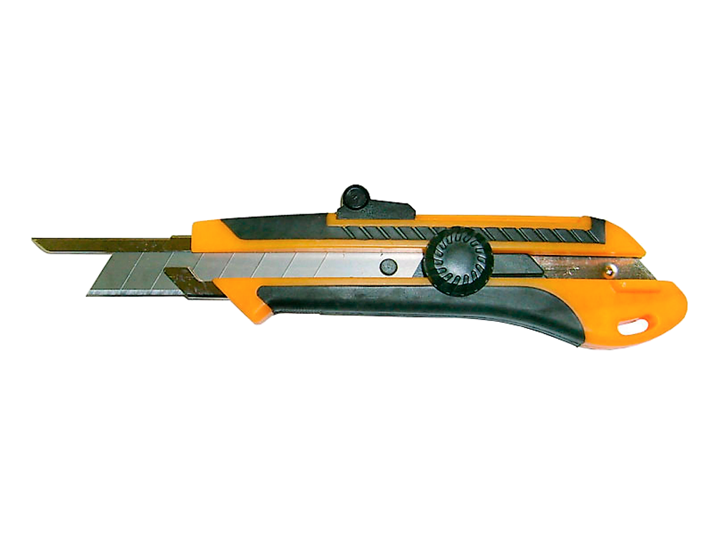 Нож с выдвижным лезвием выдвижная направляющая 18-0,5 мм прорезиненный корпус фиксатор SKRAB 26821