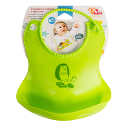 Слюнявчик гибкий с карманом 1 шт. ПОМА с 6 месяцев, зелёный