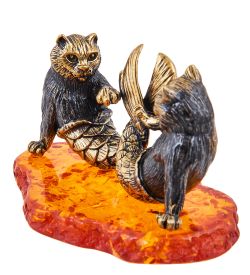Народные промыслы AM-3675 Фигурка «Коты Русалки» (латунь, янтарь)