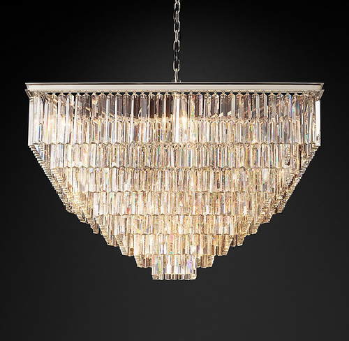 Подвесной дизайнерский светильник  1920S Odeon Clear Glass Fringe Square 7-Tier Chandelier by Restoration Hardware