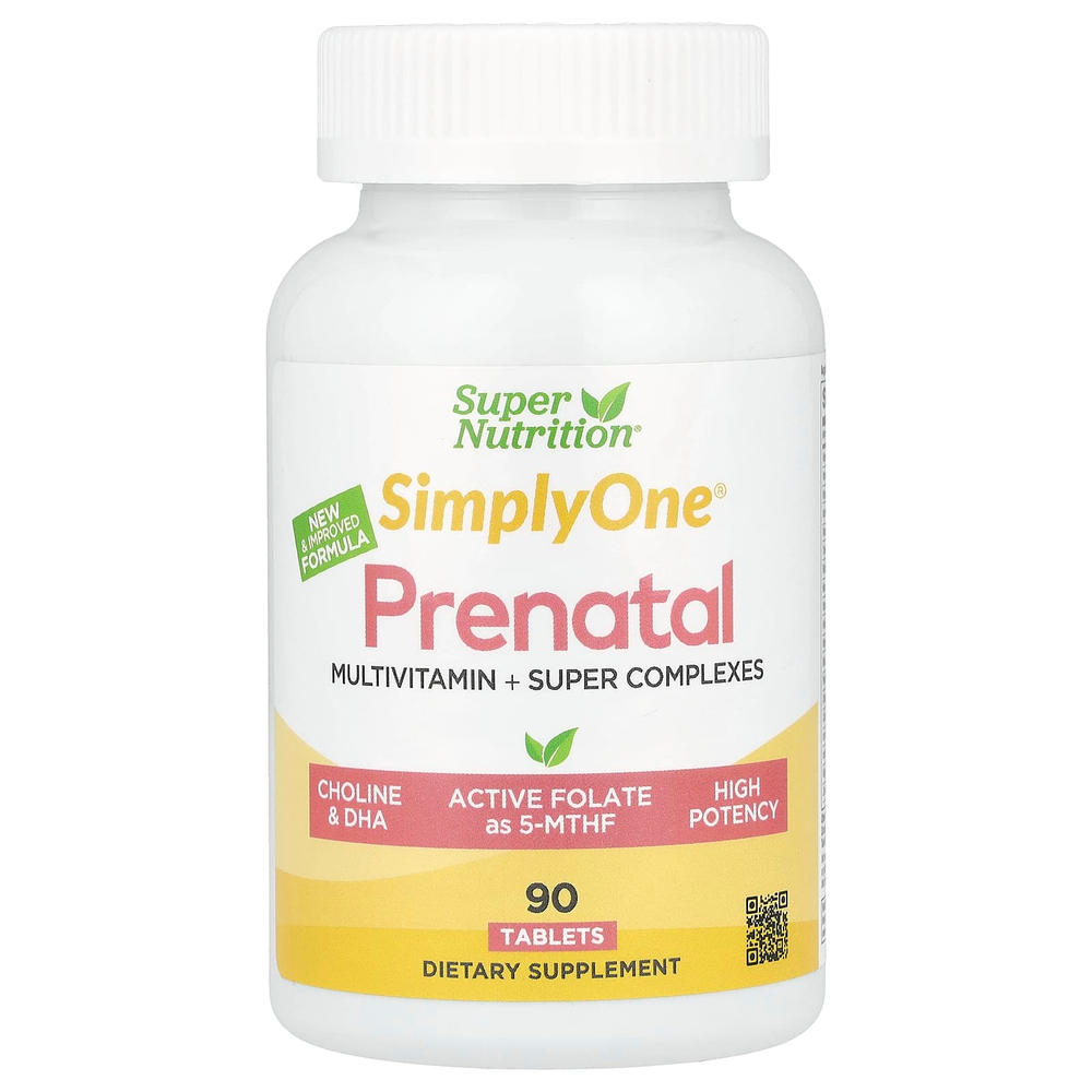Super Nutrition, Simply One®, мультивитамины для беременных, с суперзеленью, специями, витамином A и фолатом, 90 таблеток