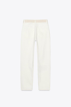 ZARA ДЖИНСЫ Z1975 MOM FIT С ВЫСОКОЙ ПОСАДКОЙ И КОНТРАСТНЫМ ПОЯСОМ, ЭКРЮ