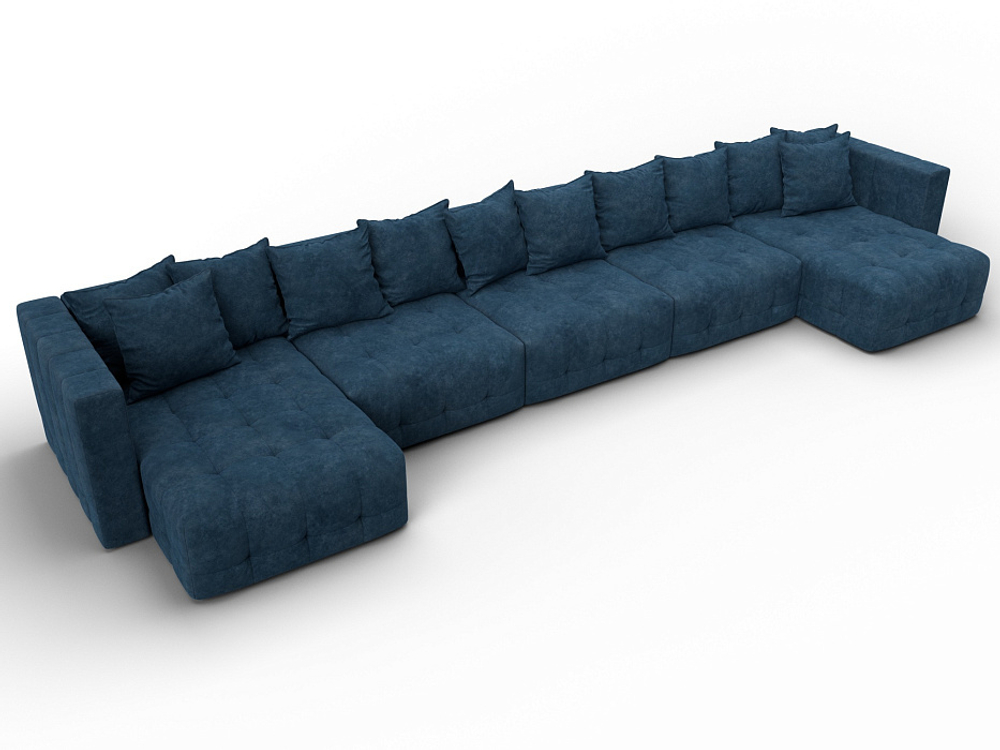 Диван П-образный Лига-052 НПБ МегаЛонг, BRUT 11 ВЕЛЮР синий