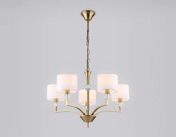 Подвесная люстра с абажурами и хрусталем 5*Е14 LH71131/5 BS/WH латунь/белый High Light Classic Ambrella