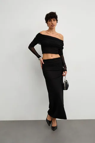 Юбка макси из сетки стрейч черного цвета