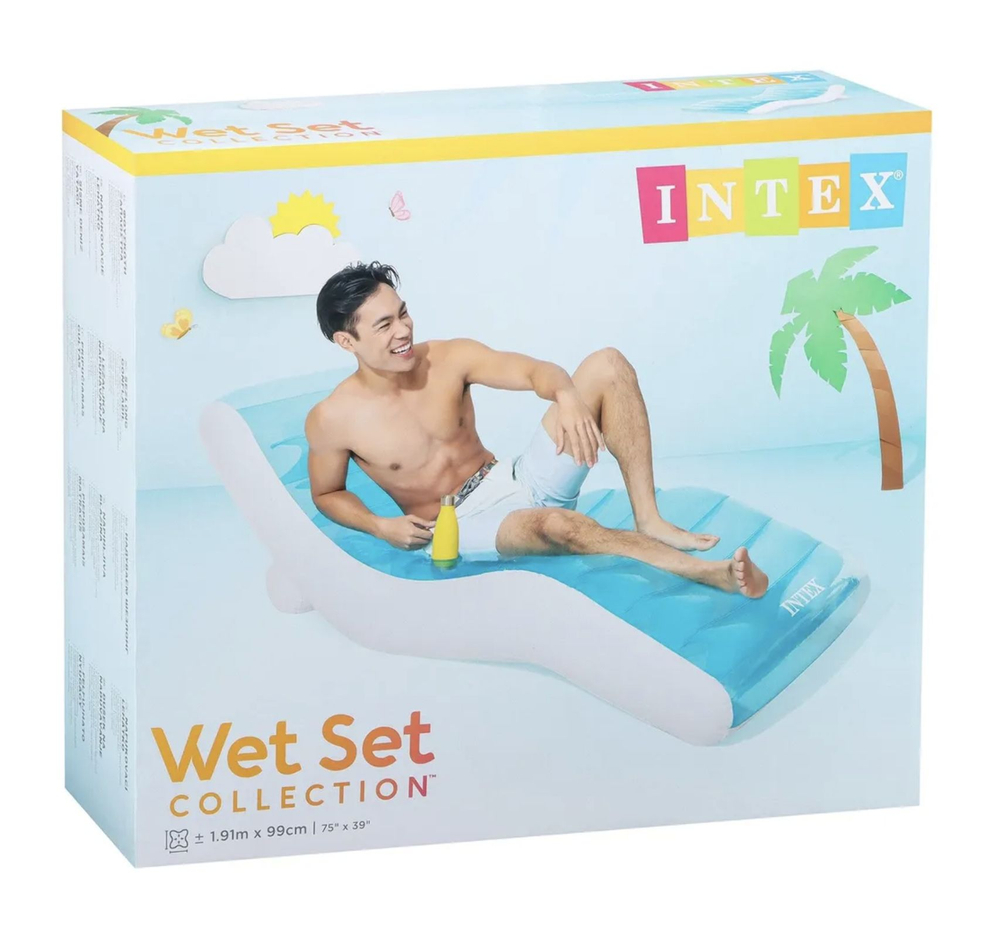 Надувной матрас шезлонг для плавания Intex 56874 Splash Lounge 191х99 см до 100 кг с подстаканником и ручками