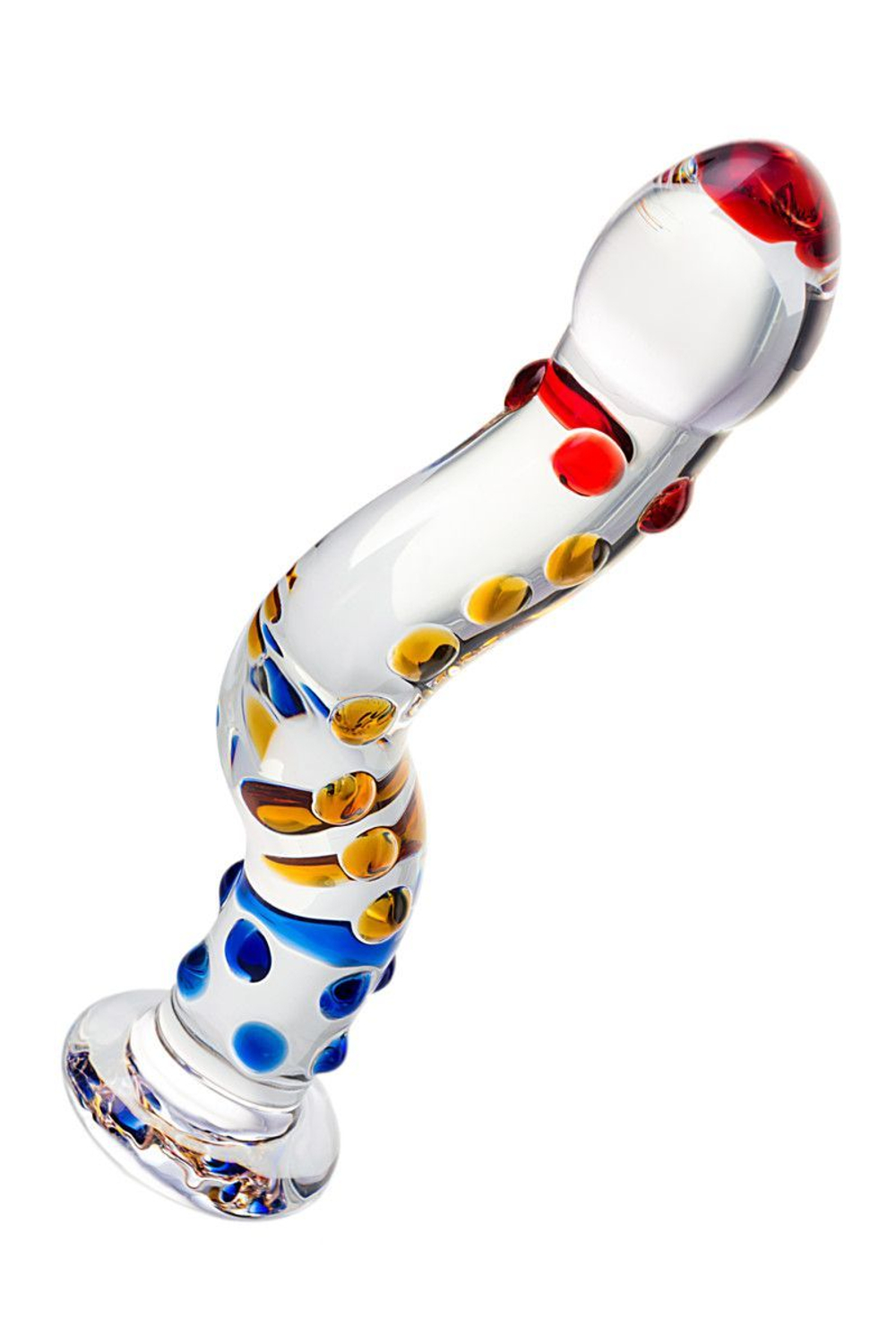 Изогнутый стеклянный фаллос с объемными точками - 18 см.