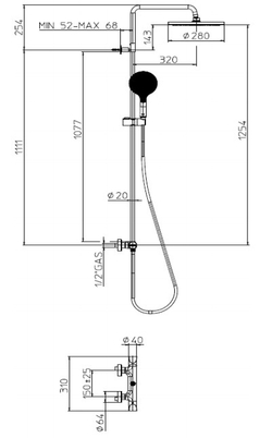 Bossini Apice душевая система: смеситель, стойка с верхним поворотным душем Ø 280 мм, с ручным душем, цвет черный матовый