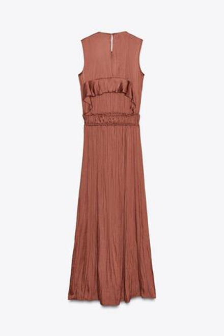 ZARA АТЛАСНОЕ ПЛАТЬЕ МИДИ С ОБОРКОЙ НА СПИНЕ, МАРСАЛА