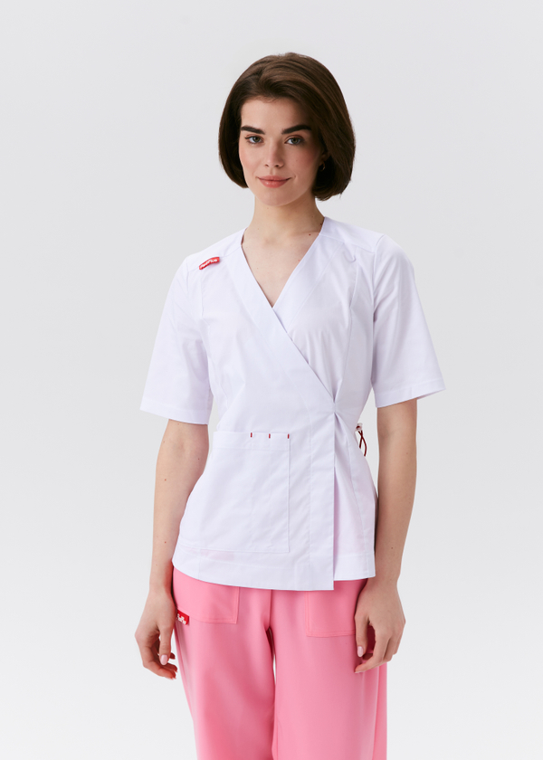 Топ с запахом медицинский женский Йошо, белый хлопок