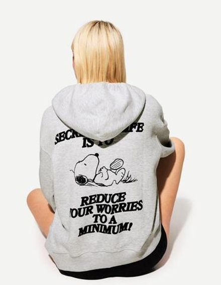 BERSHKA Толстовка с капюшоном и принтом Peanuts, серый