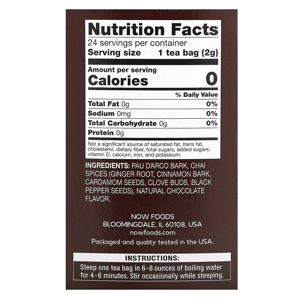 NOW Foods, кора муравьиного дерева, без кофеина, 24 чайных пакетика, 48 г (1,7 унции)