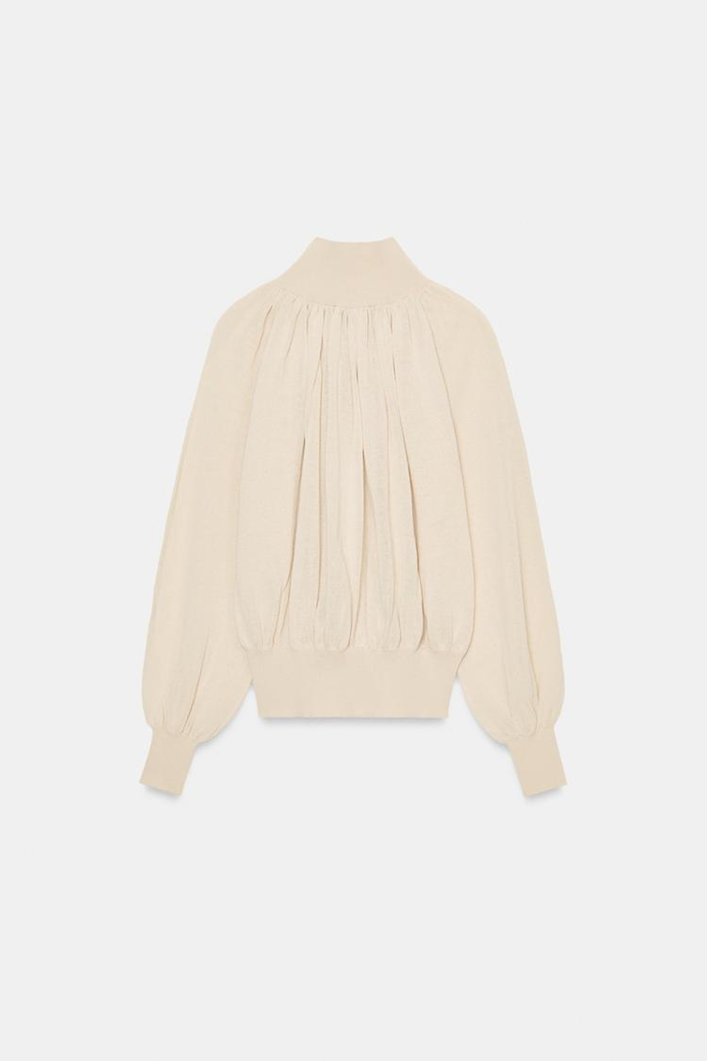 ZARA БЛУЗА СВОБОДНОГО КРОЯ ИЗ КОМБИНИРОВАННОГО ТРИКОТАЖА, ПЕСОЧНЫЙ