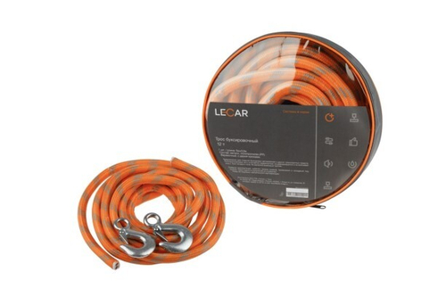 Трос буксир. (12 т) веревка плетен. 2 крюка (LECAR)