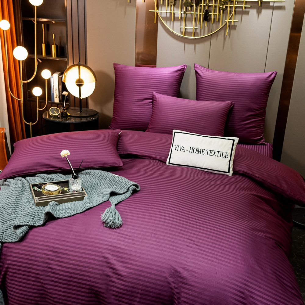 КПБ Страйп Сатин Однотонный на резинке CTR034, Евро, 4 наволочки, простынь 160*200*25