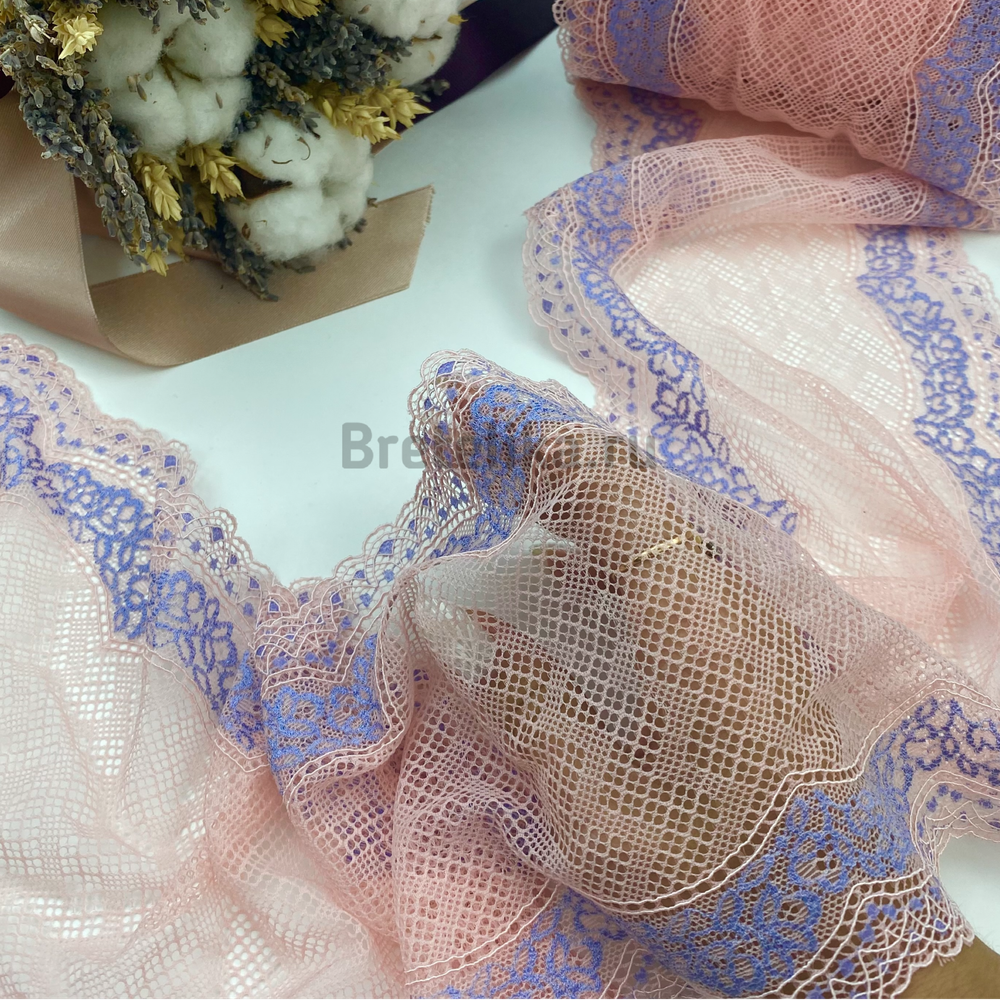 Кружево эластичное розово-синее 17 см