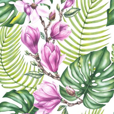 Магнолии и тропические листья