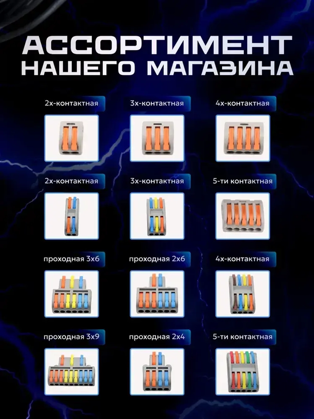 Клеммы для проводов, 2 на 4 контакта, 0.08-2.5(4.0)мм, 32А (5 шт.)