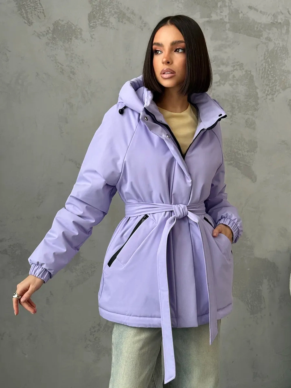 Куртка весенняя удлиненная с капюшоном