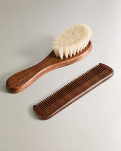 ZARA HOME НАБОР ИЗ ДЕТСКОЙ ЩЕТКИ И РАСЧЕСКИ, КОРИЧНЕВЫЙ